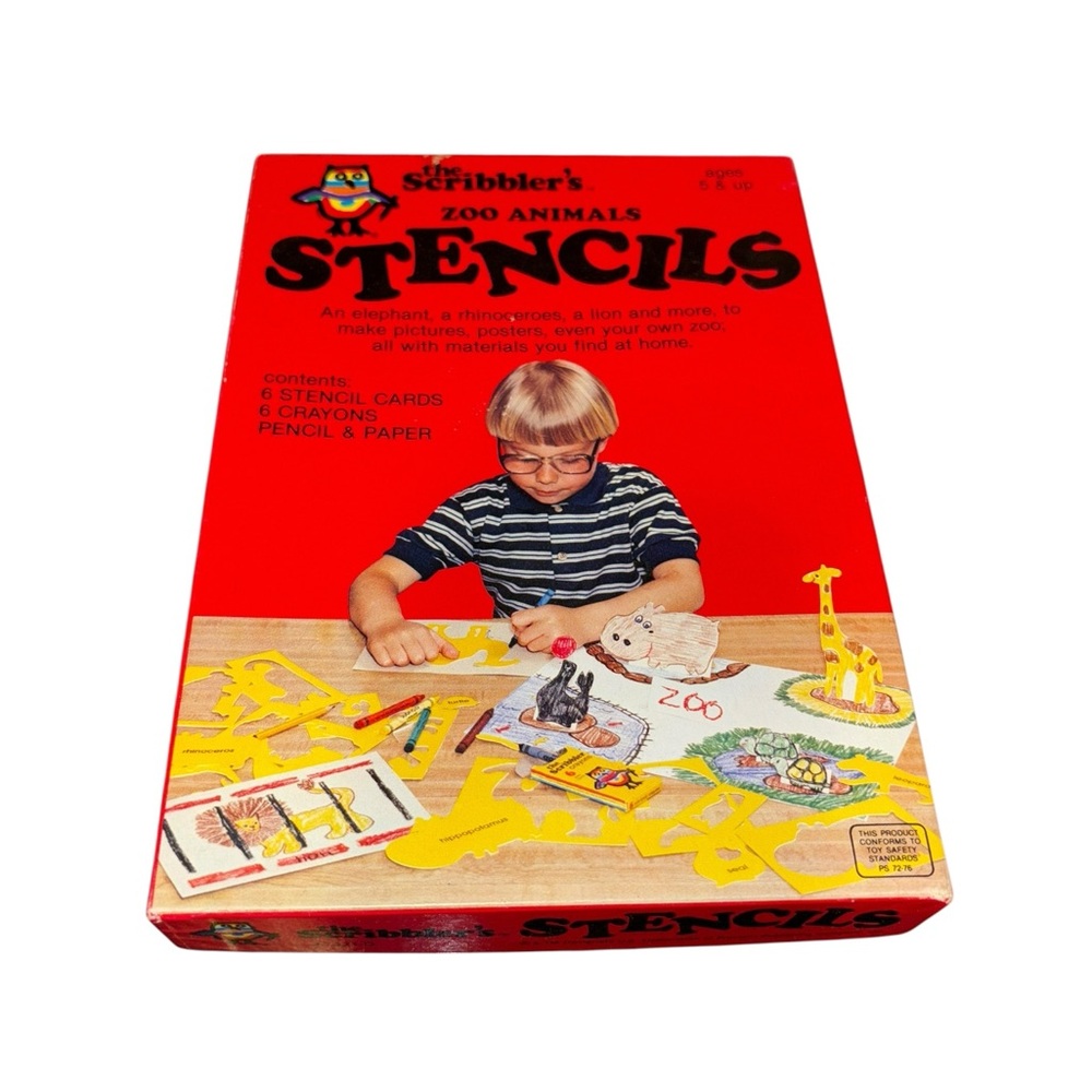 1982 SCRIBBLER’S STENCILS Western Publishing Zoo Animals New Stencils 4 Papers